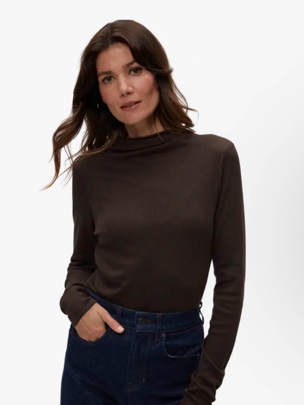 Michael Stars Janine mock neck long sleeve (xs, brown/java)